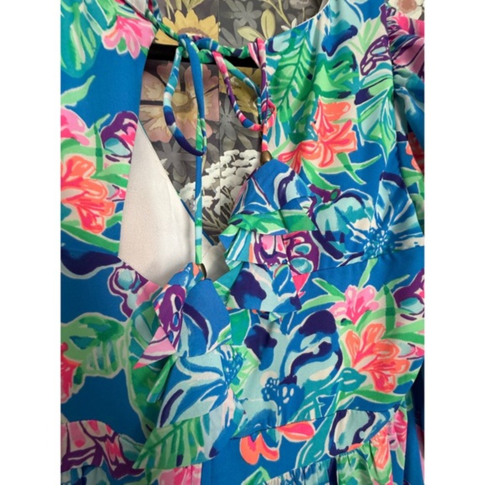 Lilly Pulitzer Rease Maxi Dress Butterfly Floral Print V‎ Neck Tie Back Size 8 - Picture 8 of 12
